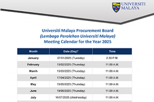 Universiti Malaya Procurement Board (Lembaga Perolehan Universiti Malaya) Meeting Calendar for the Year 2025