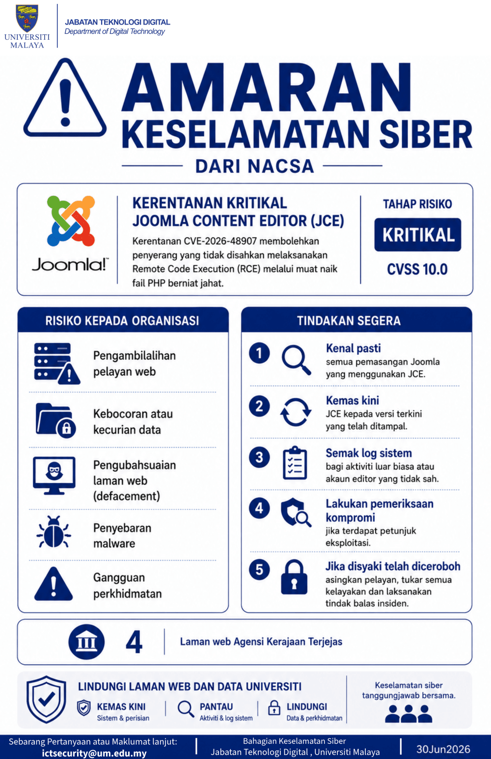 Hebahan Kesedaran Keselamatan Siber Berkaitan Kerentanan Joomla